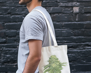 araffe on a tote bag with a marijuana plant on it